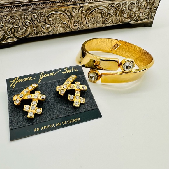 Vintage Modernist Crystal Bracelet & NWT Rhinestone Earrings - Picture 12 of 14